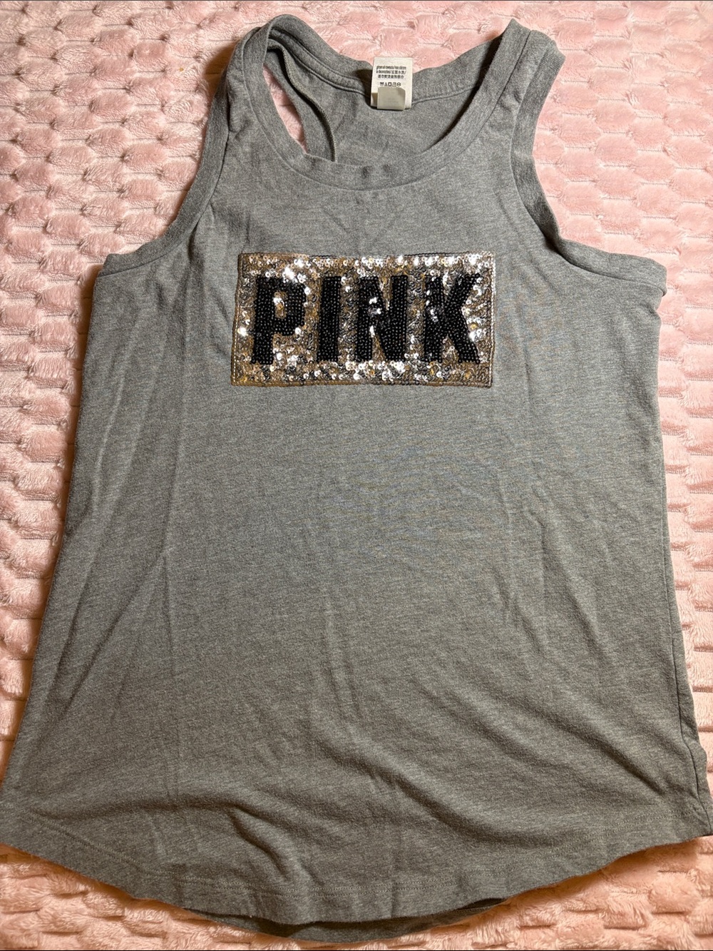 PINK Victoria's Secret Gray Racerback Tank with Sequin Logo